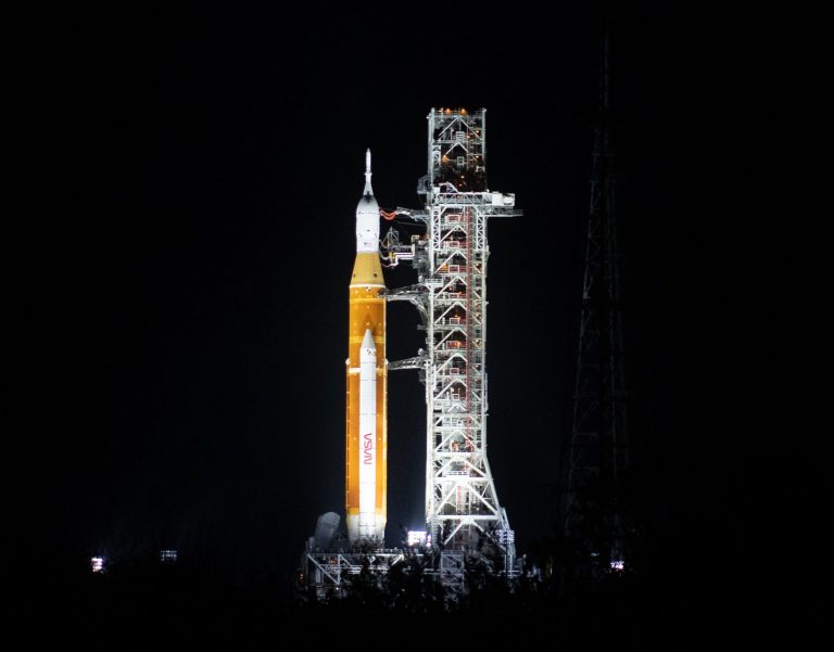 Artemis I Moon Rocket Arrives at Launch Pad for First Time